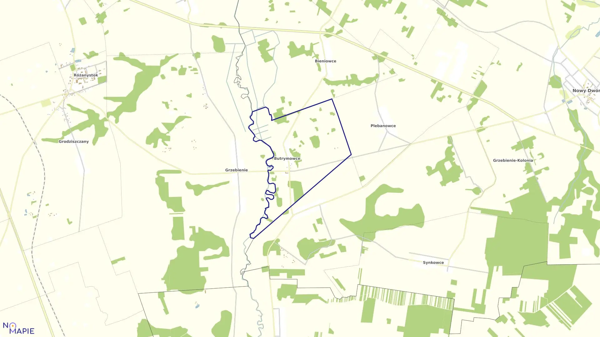 Mapa obrębu BUTRYMOWCE w gminie Nowy Dwór