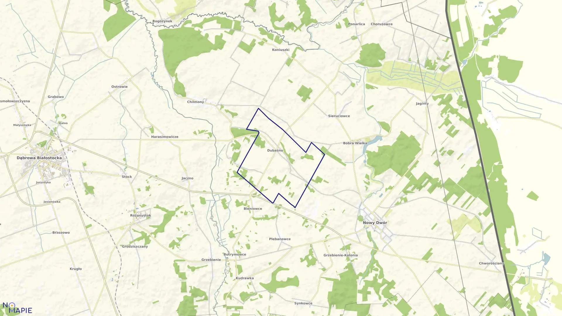 Mapa obrębu DUBAŚNO w gminie Nowy Dwór