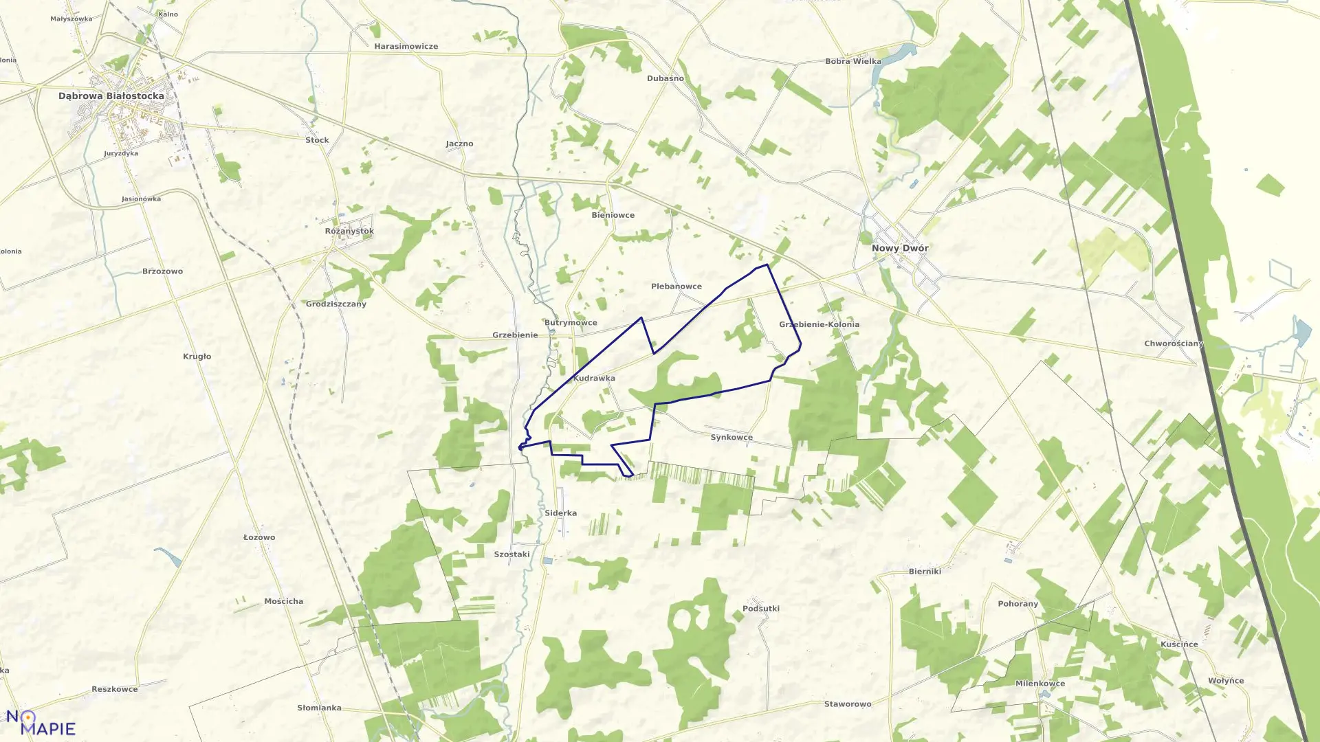 Mapa obrębu KUDRAWKA w gminie Nowy Dwór